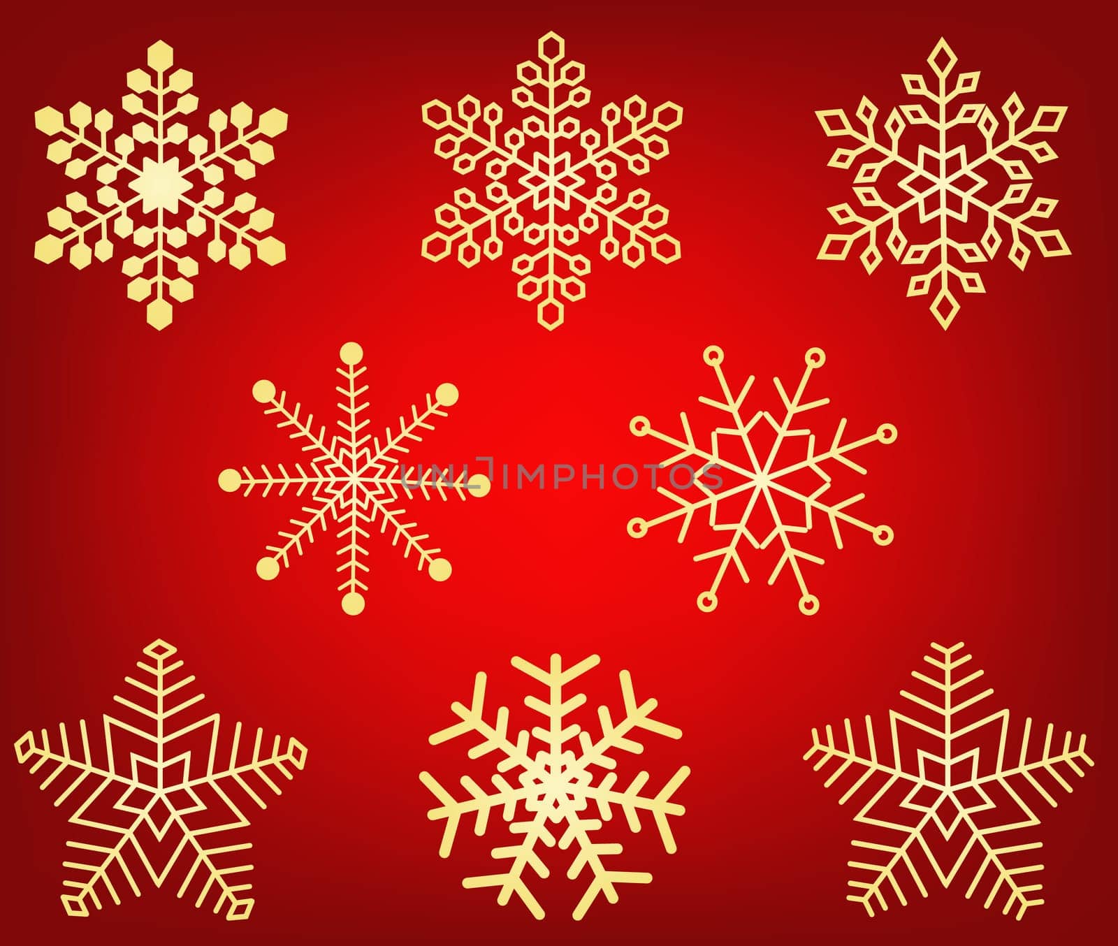Collection of gold winter snowflakes