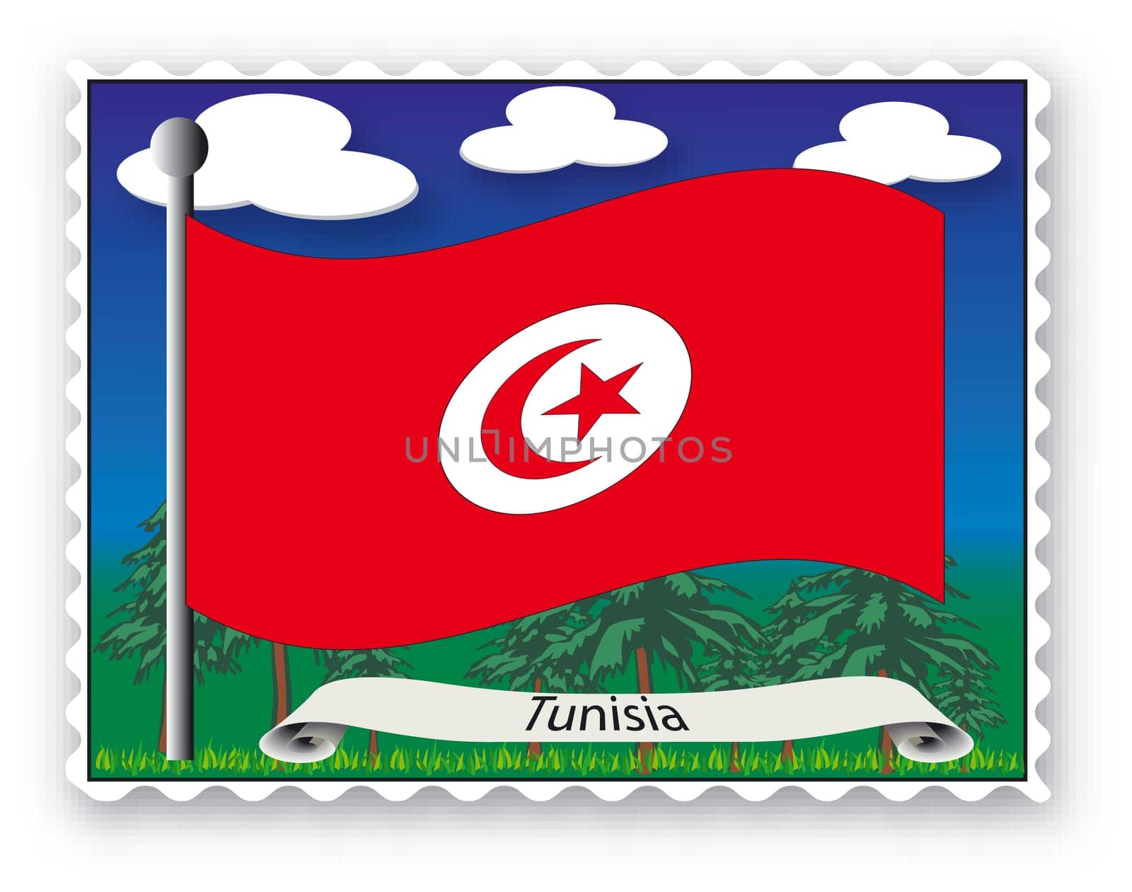 Stamp with flag from Tunisia- Vector