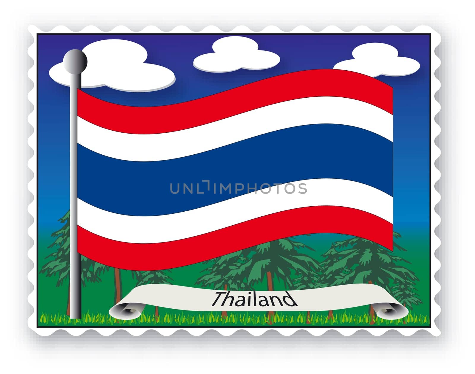 Stamp with flag from Thailand- Vector