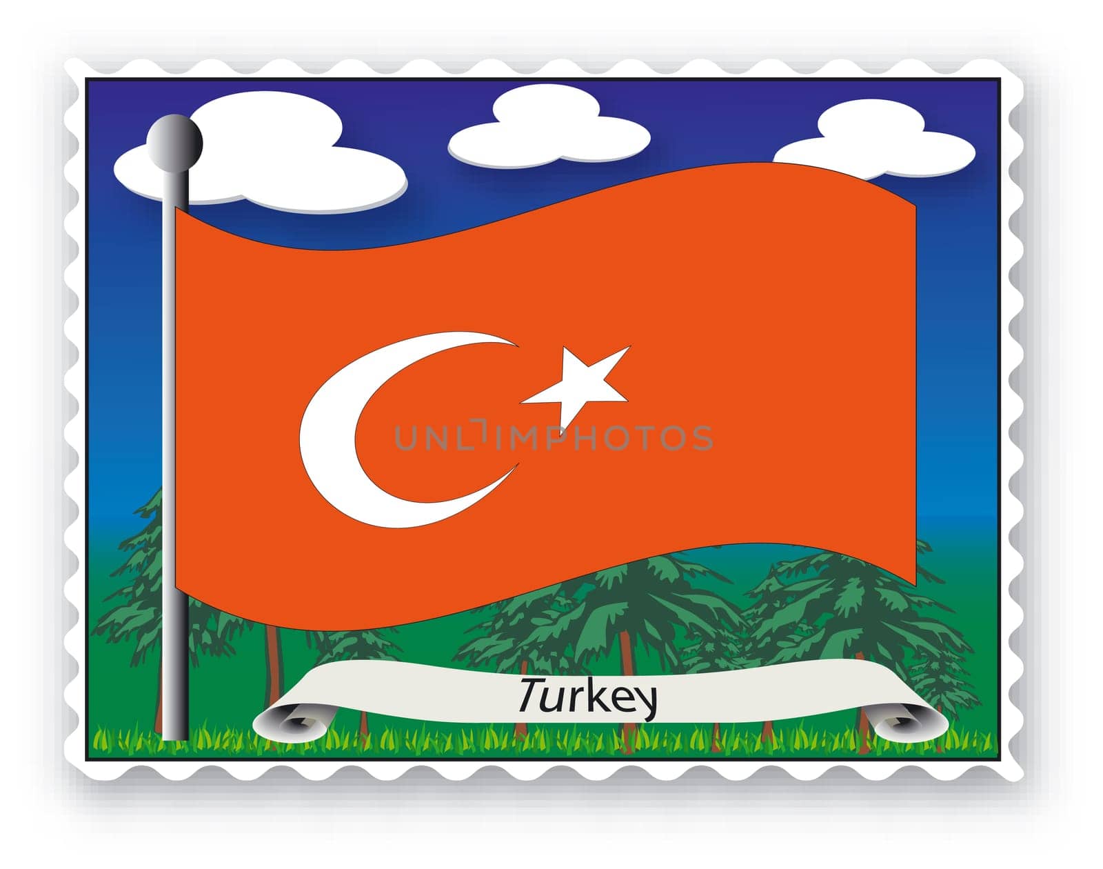 Stamp with flag from Turkey- Vector