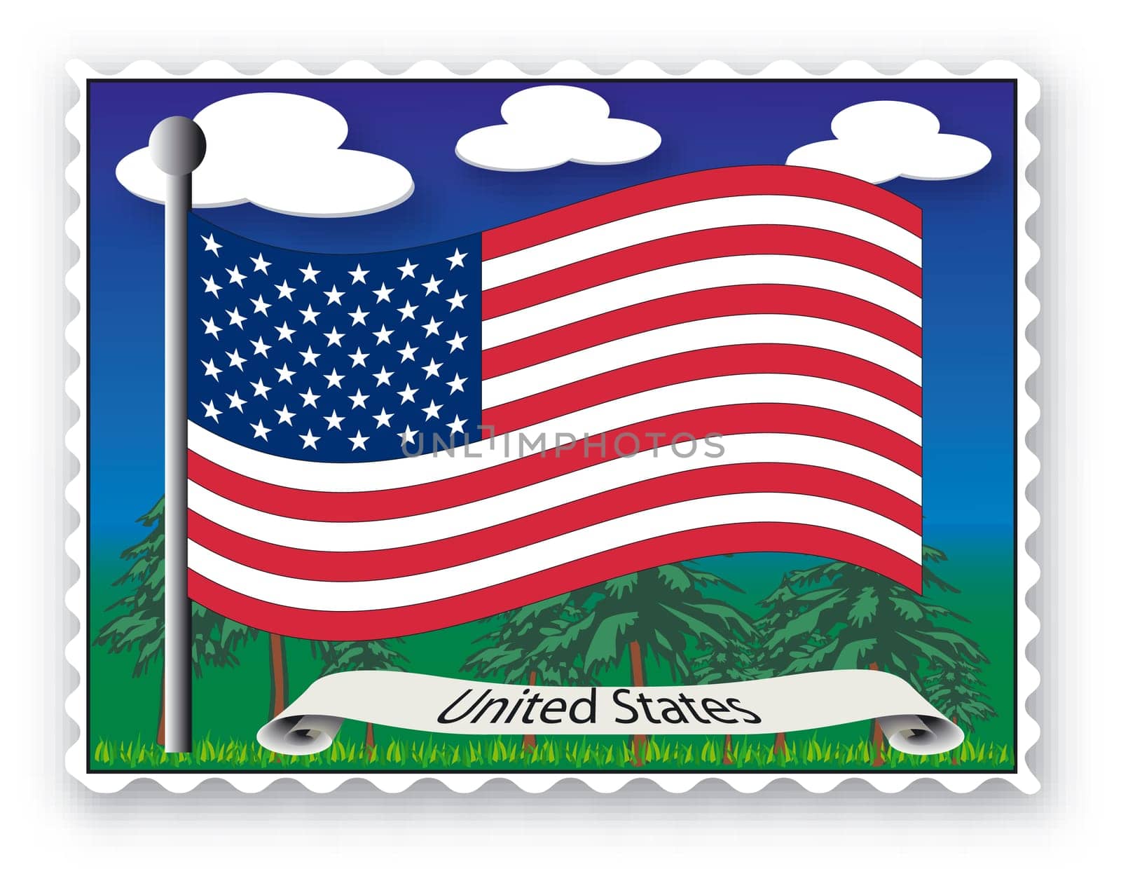 Stamp with flag from United States- Vector
