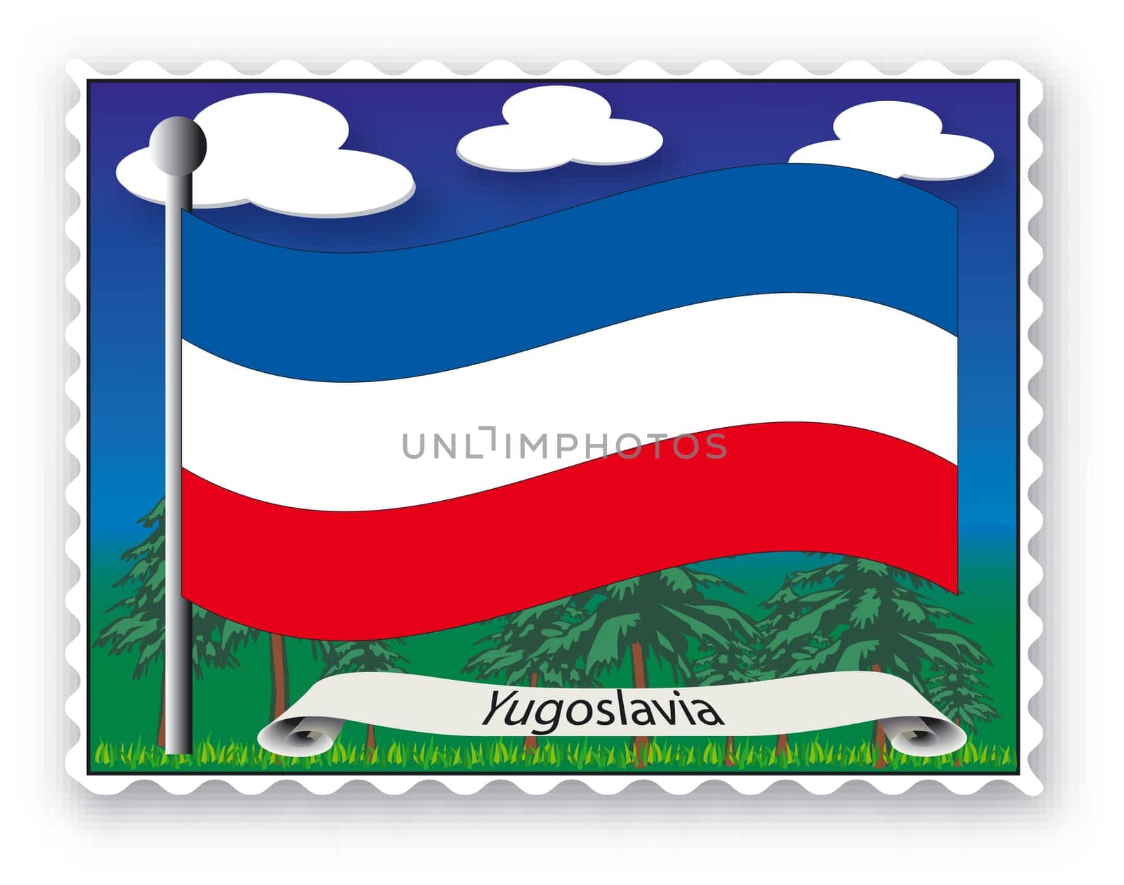 Stamp with flag from Yugoslavia- Vector