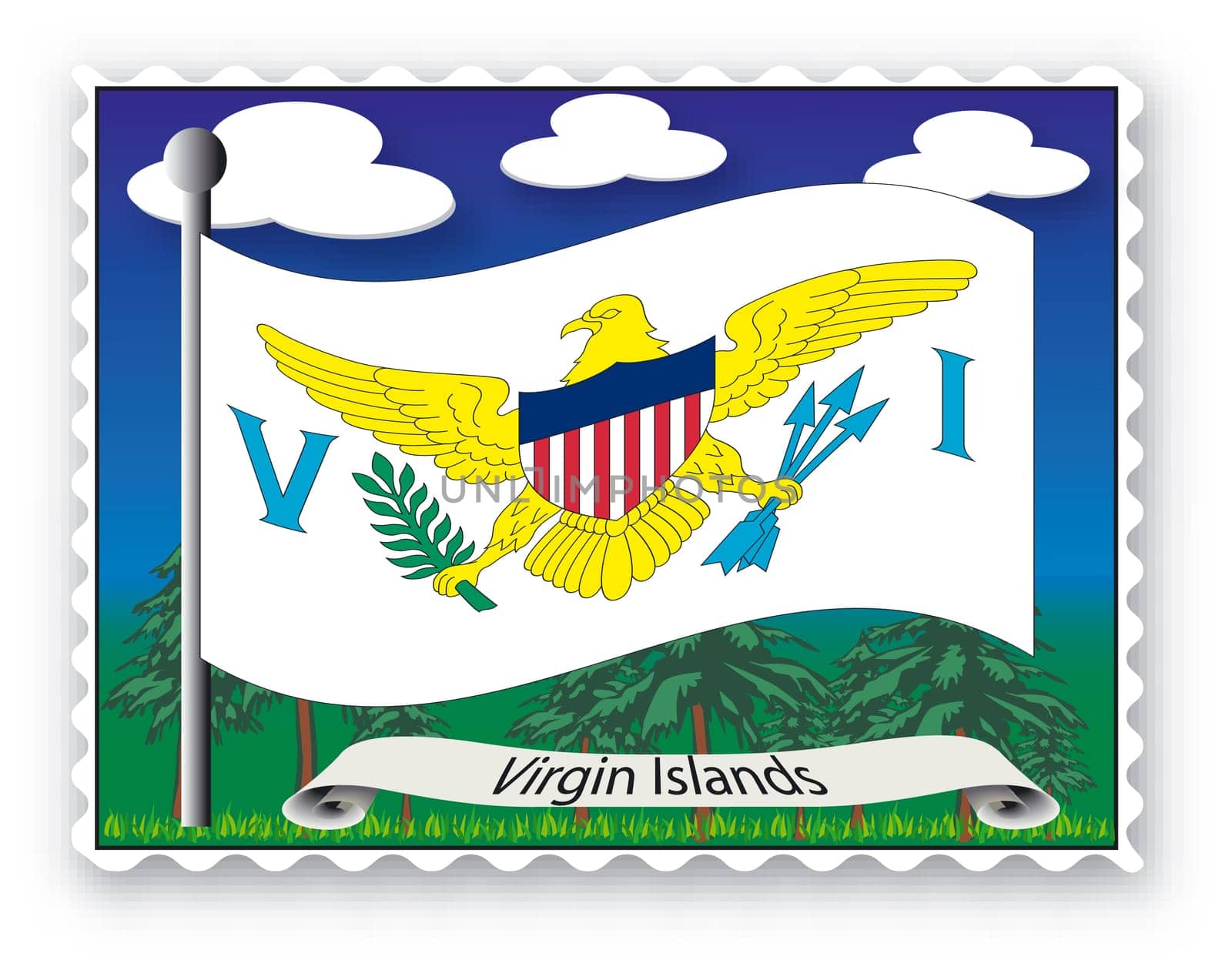 Stamp with flag from Virgin Islands- Vector