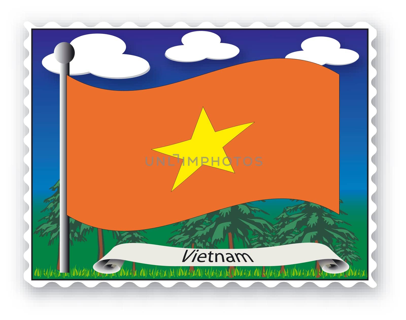 Stamp with flag from Vietnam- Vector