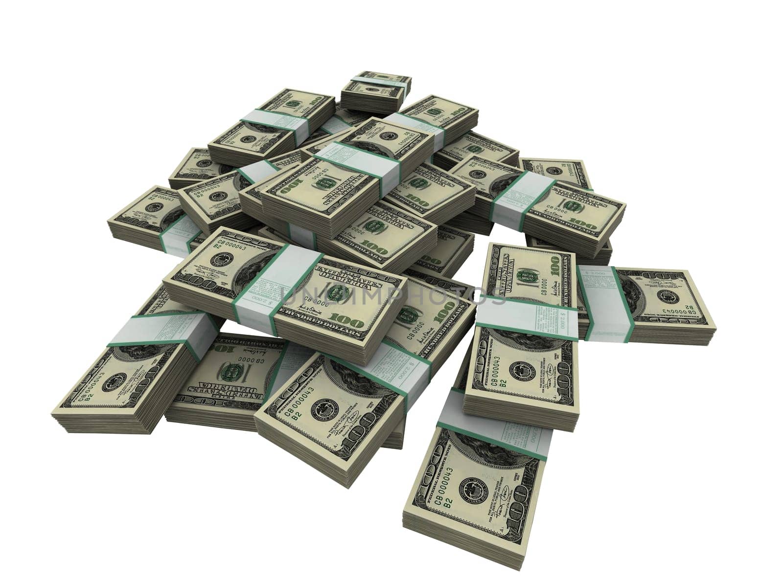 3d rendered illustration mof many dollar bundles