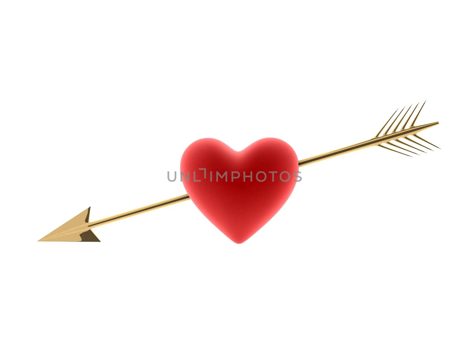 3d rendered illustration of a red heart hit by a golden arrow