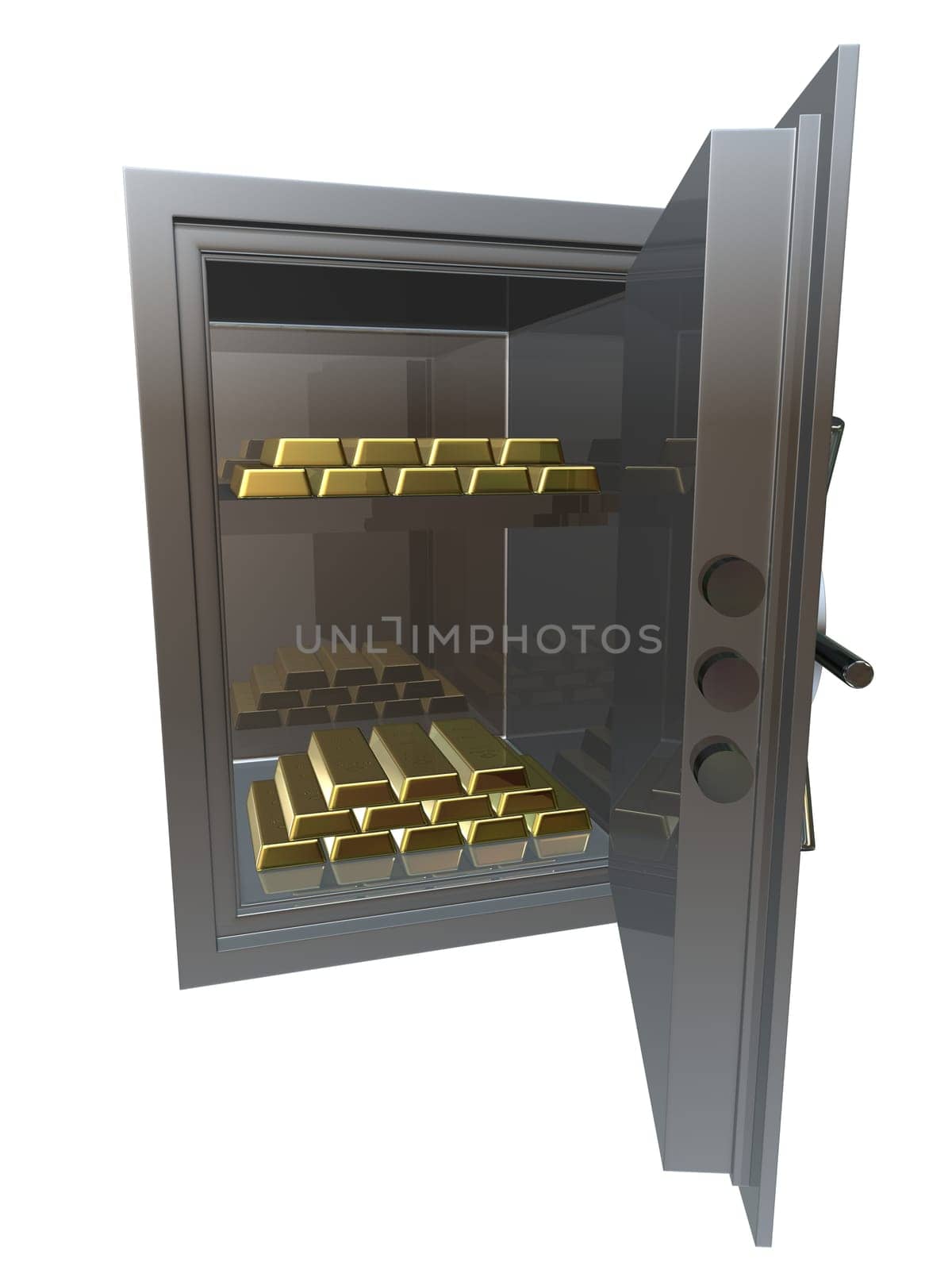 3d rendered illustration of a bank safe with gold bars