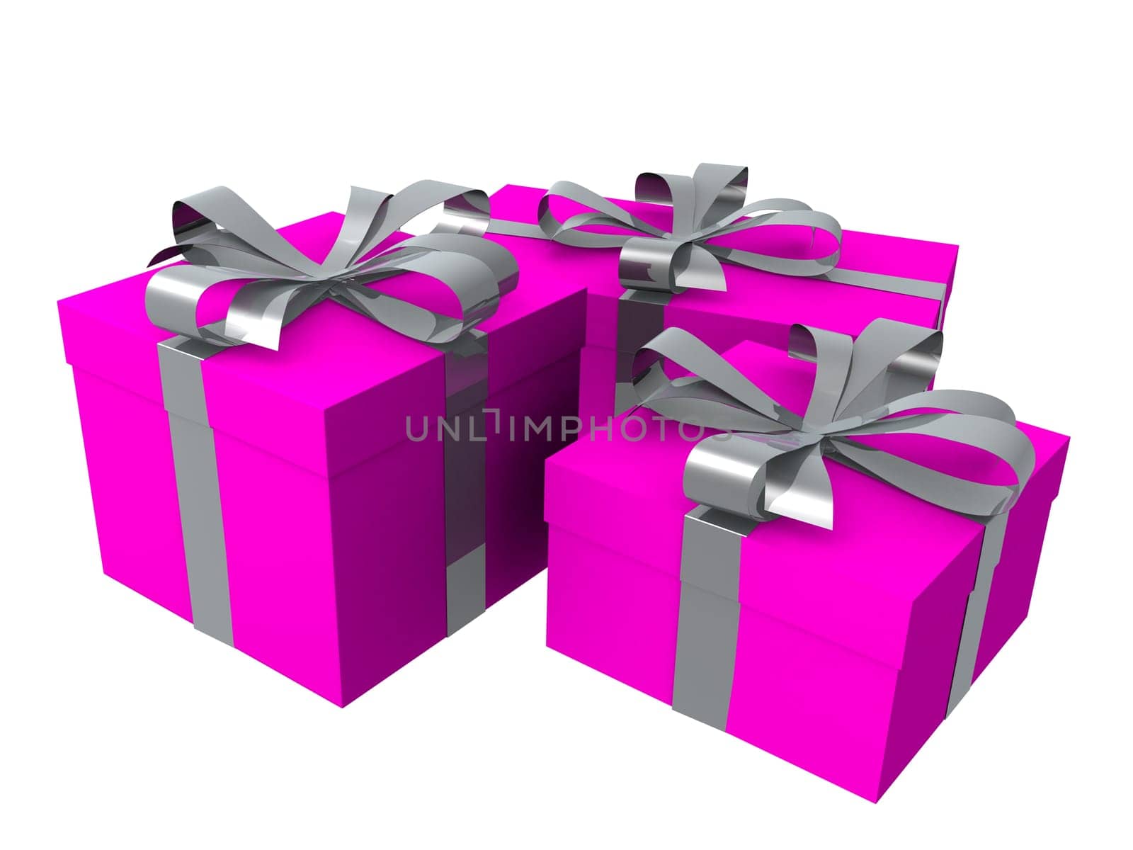 3d rendered illustration of some pink present with a silver bow