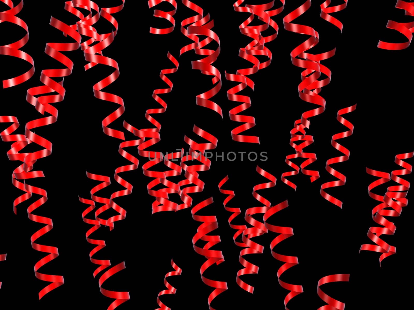 3d rendered illustration of many red ribbons on a black background