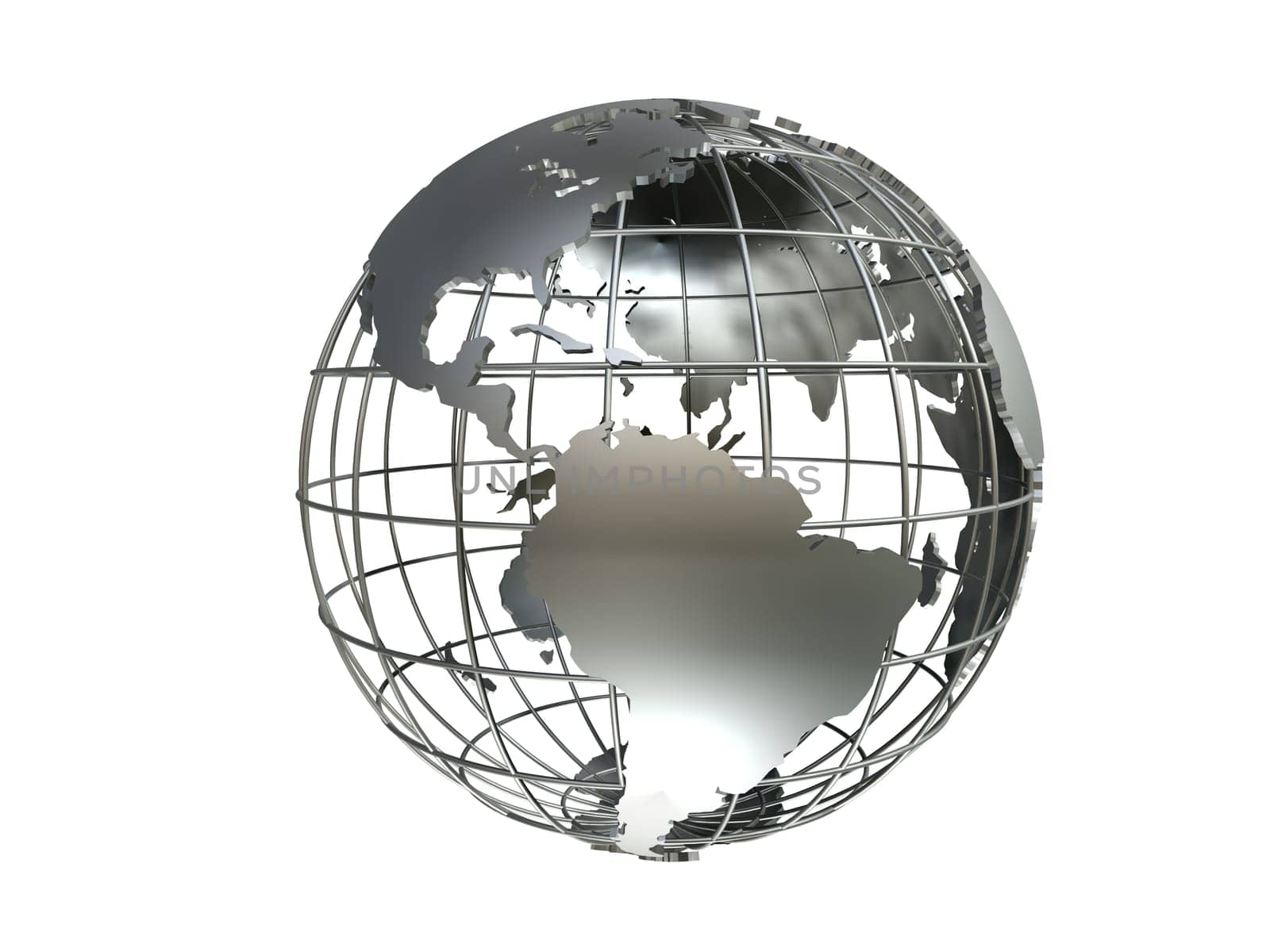 3d rendered illustration of a silver globe model