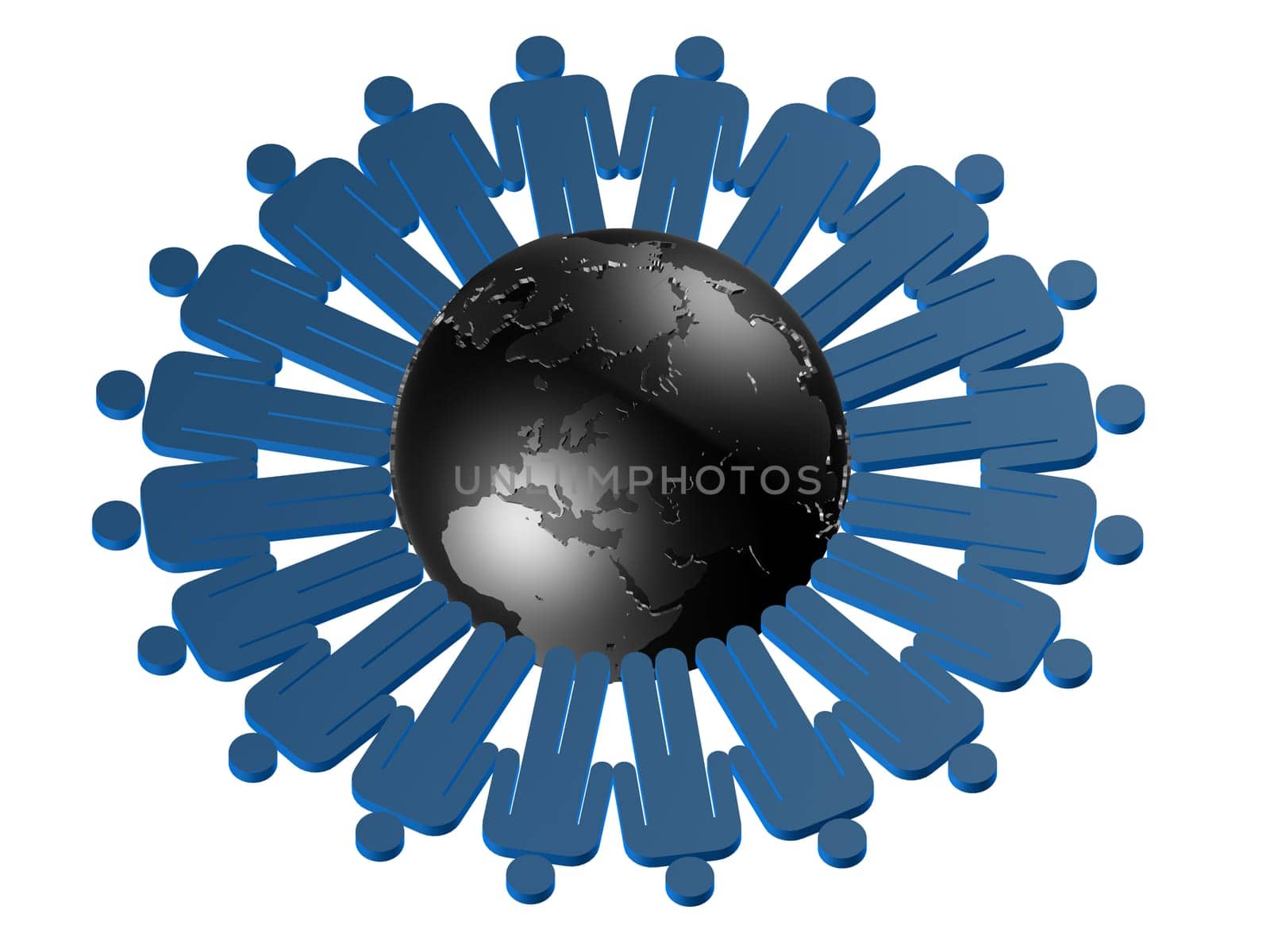 3d rendered illustration of a globe and people signs