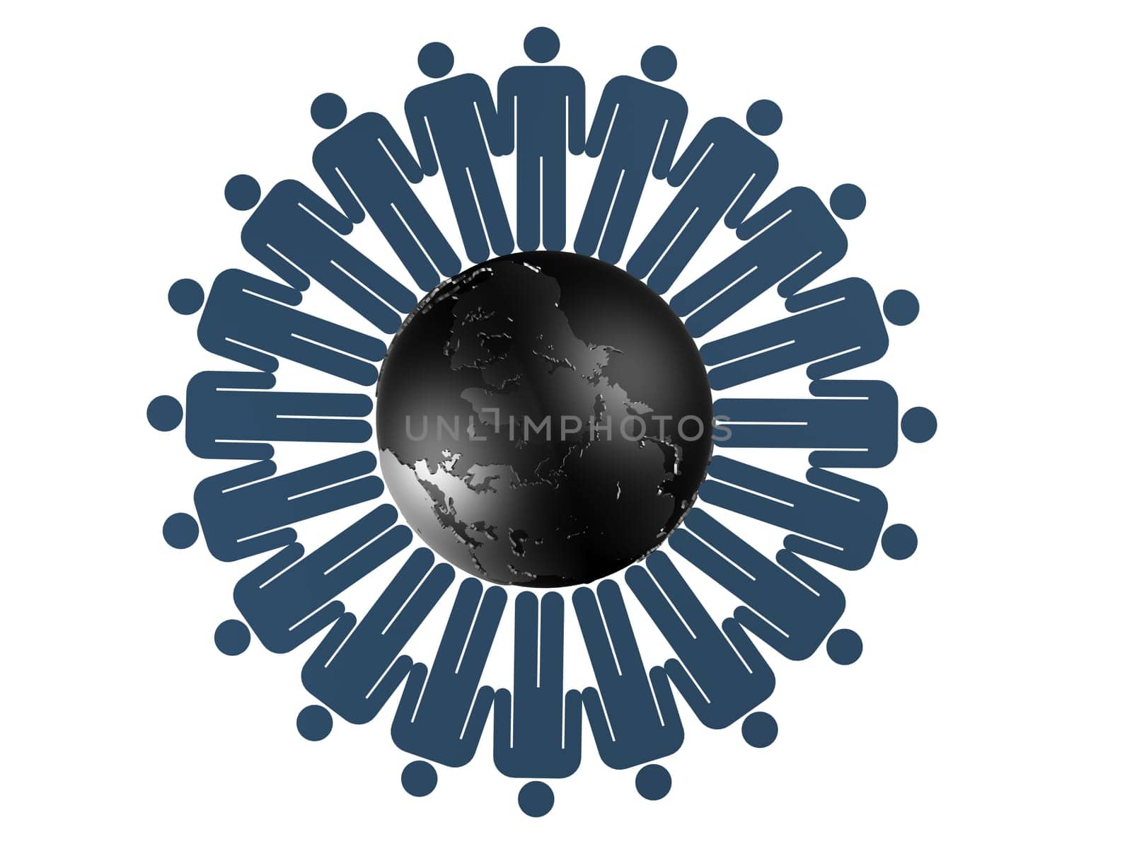 3d rendered illustration of a globe and people signs