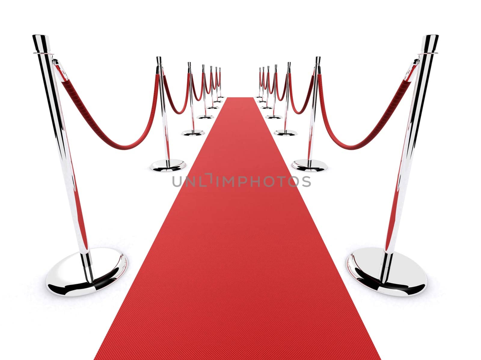 3d rendered illustration of a red carpet and metal barriers