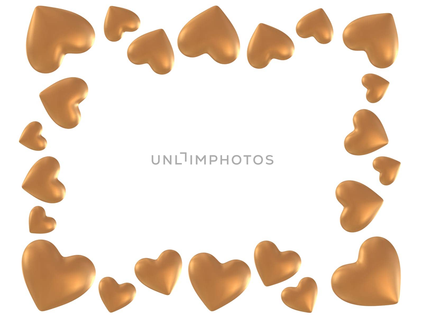 3d rendered illustration of many golden hearts