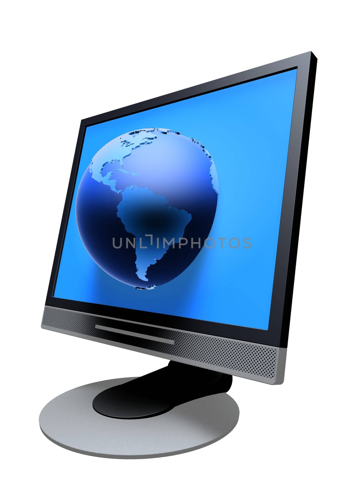 3d rendered illustration of a tft monitor with a globe