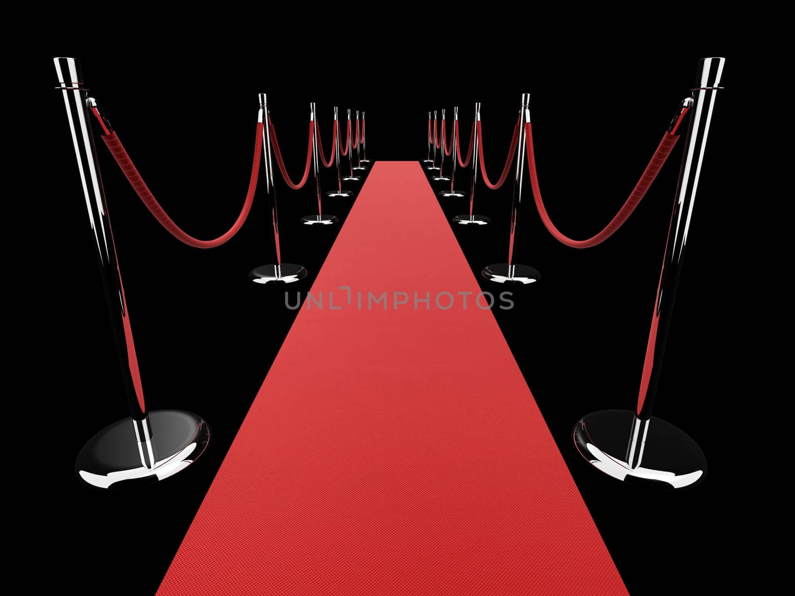 3d rendered illustration of a red carpet and metal barriers