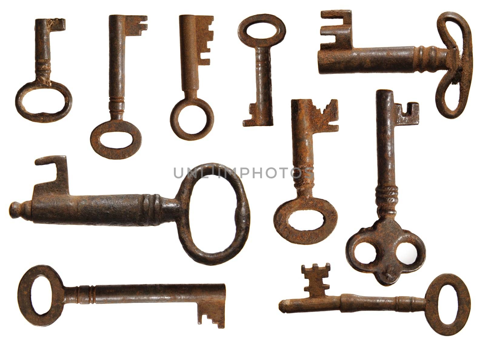 aged, ancient, antique, close-up, concept, copper, decorated, group, iron, isolated, key, macro, metal, object, old, old-fashioned, ornamental, retro, rusted, rusty, security, steel, tarnish, variety, various, vintage, weathered, white, ten, lock, property, rustic