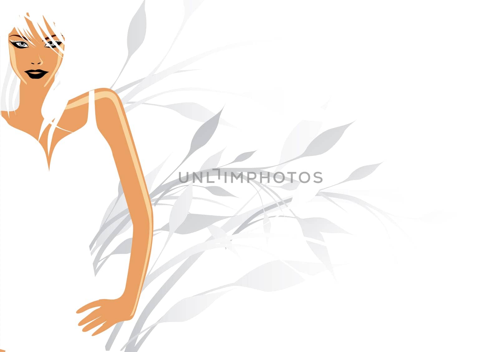 female on a soft floral background.