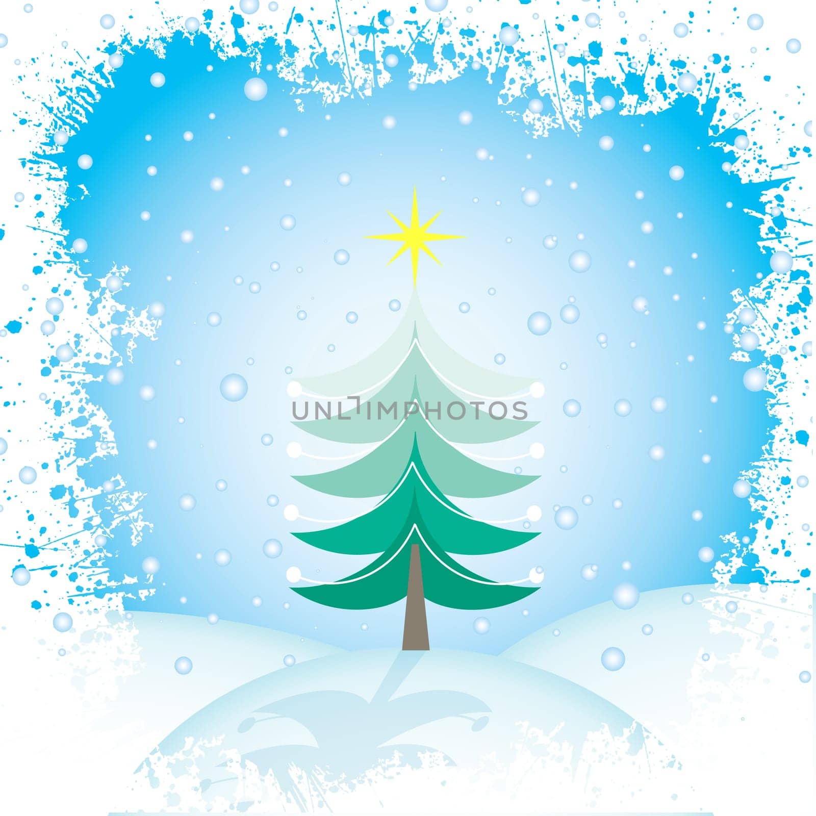 Christmas tree with grunge style snowy border