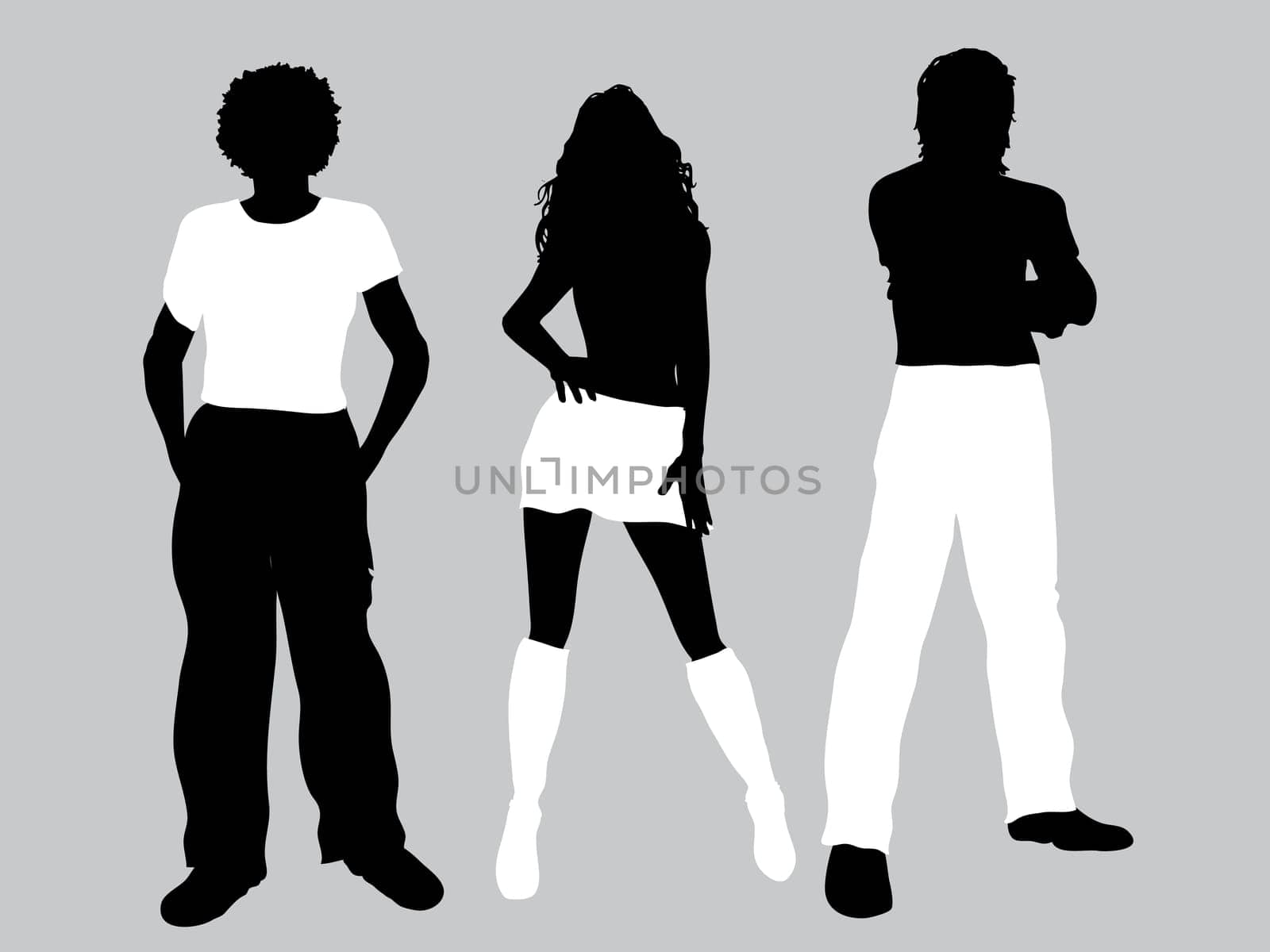 Silhouettes of hipster young people