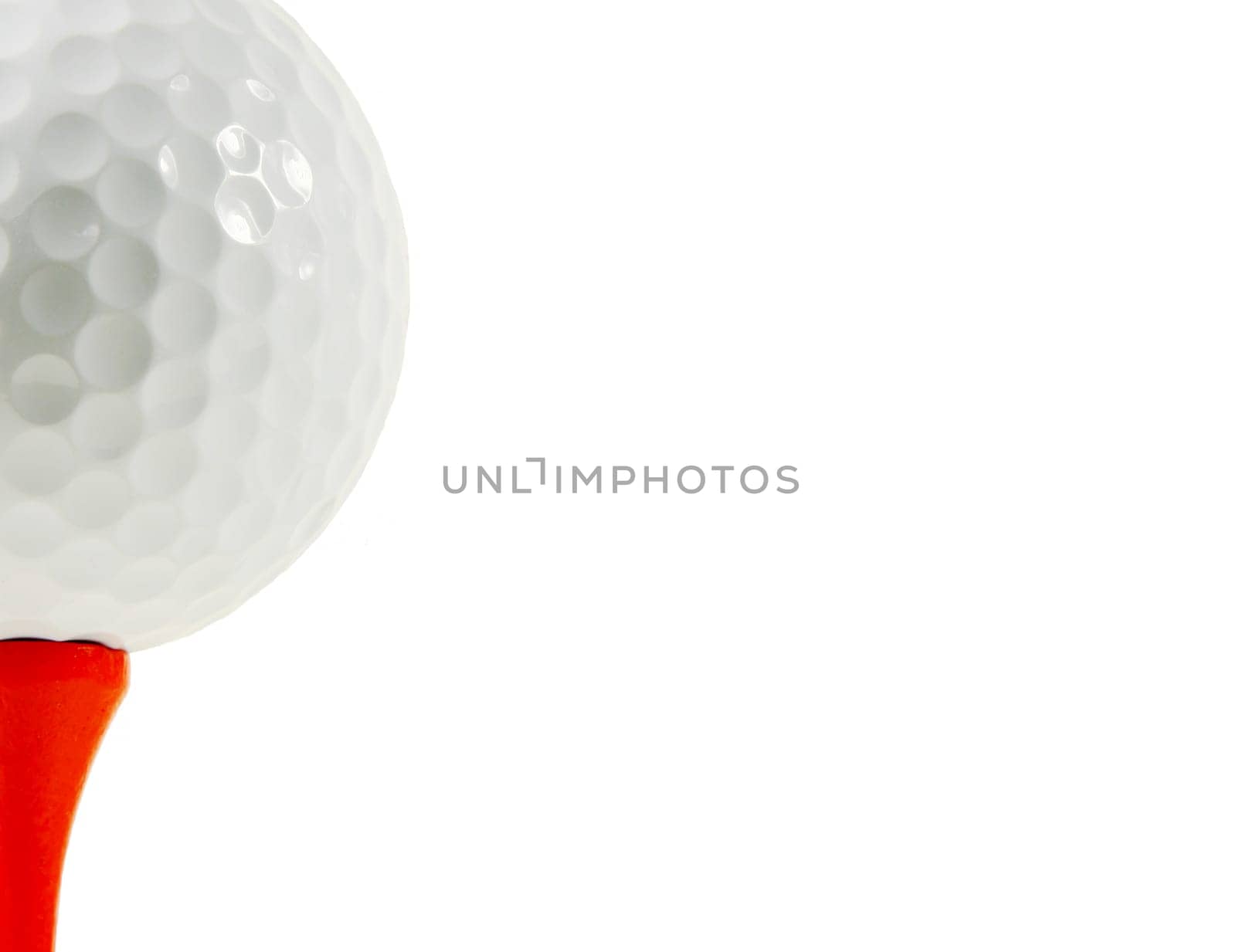 Golf Ball on Tee, positioned on left side of canvas, isolated on white