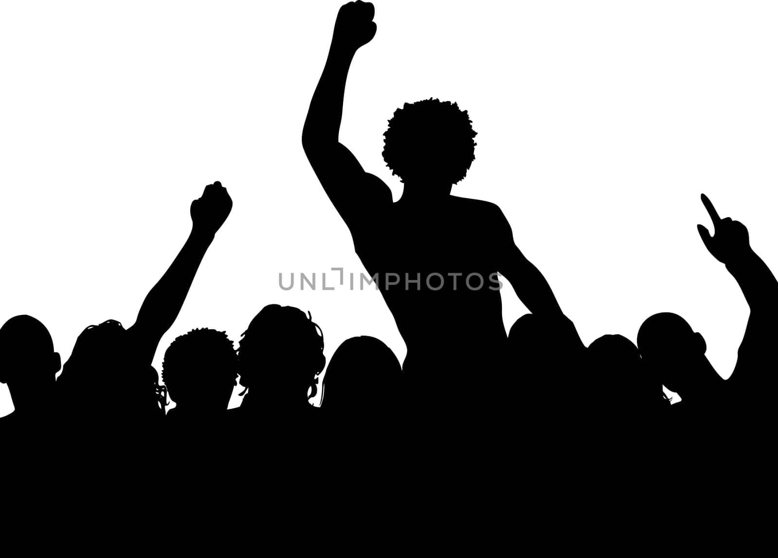 Silhouette of a concert crowd with one person on anothers shoulders