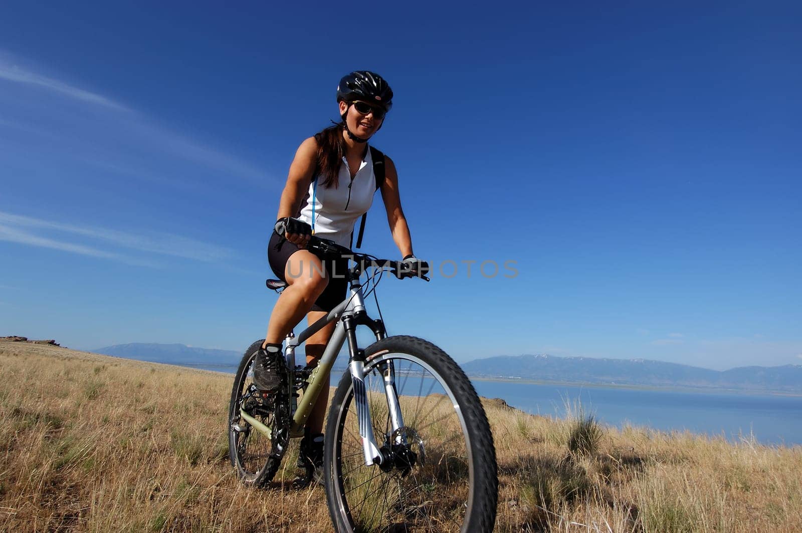 Woman on a mountain bike