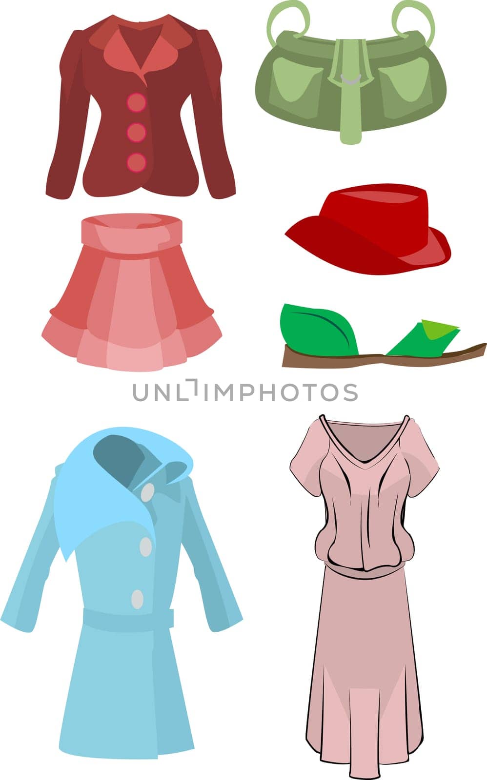 A selection of clothes and fashion accessories.