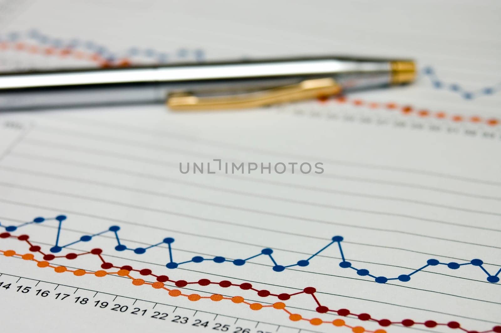 business chart with penn on the background