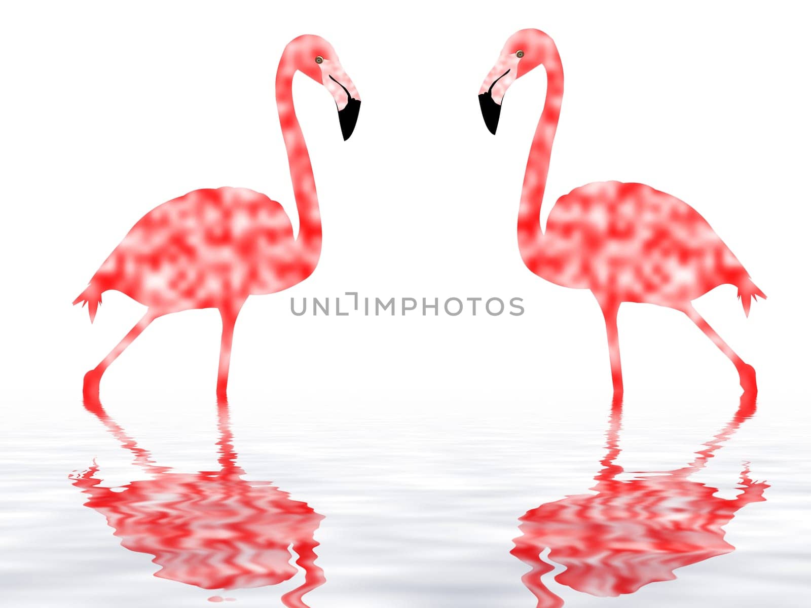 two flamingo on the lake - computer generated illustration