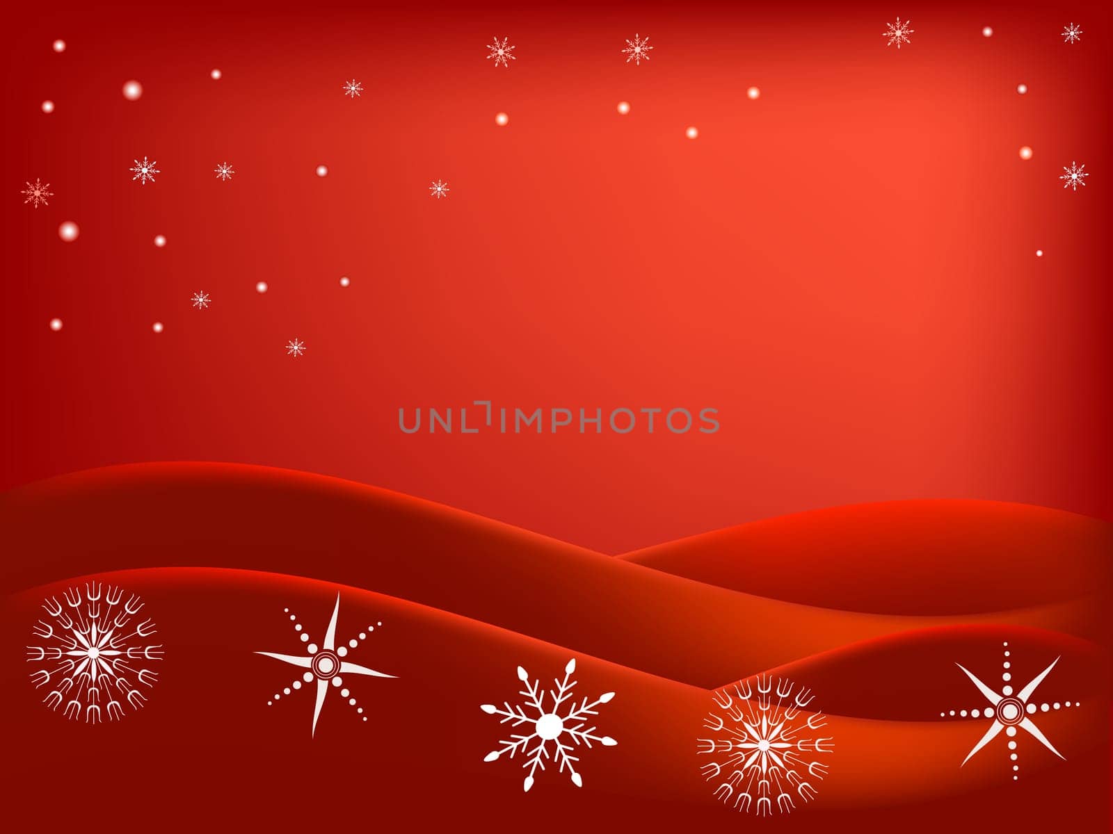 Vector illustration of red night landscape with snow flakes ande stars