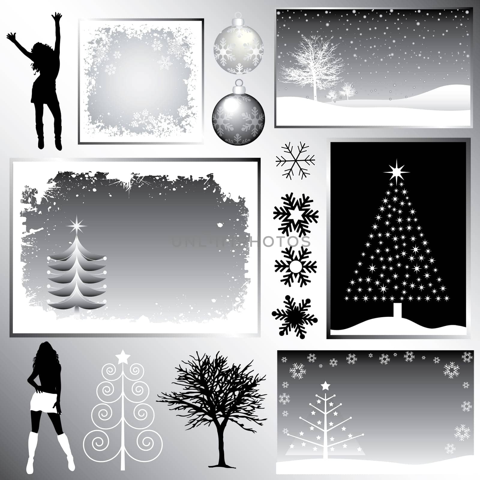 Huge pack of various monochrome Christmas design elements