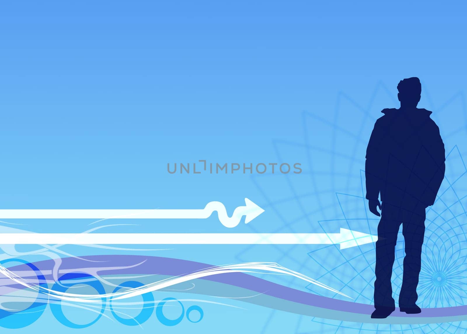 silhouette of man over blue
