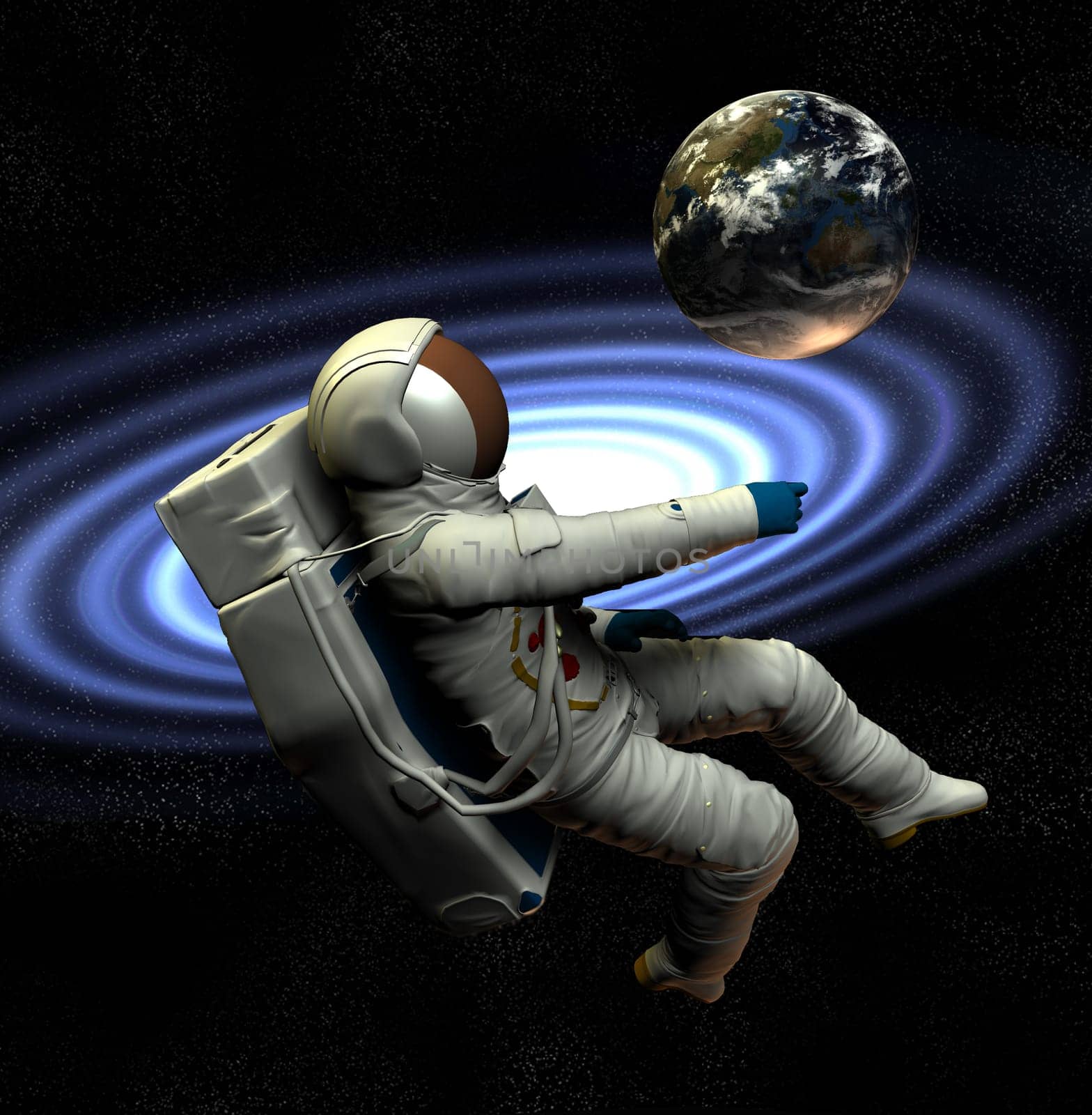 A conceptual image of spaceman or astronaut floating in space.