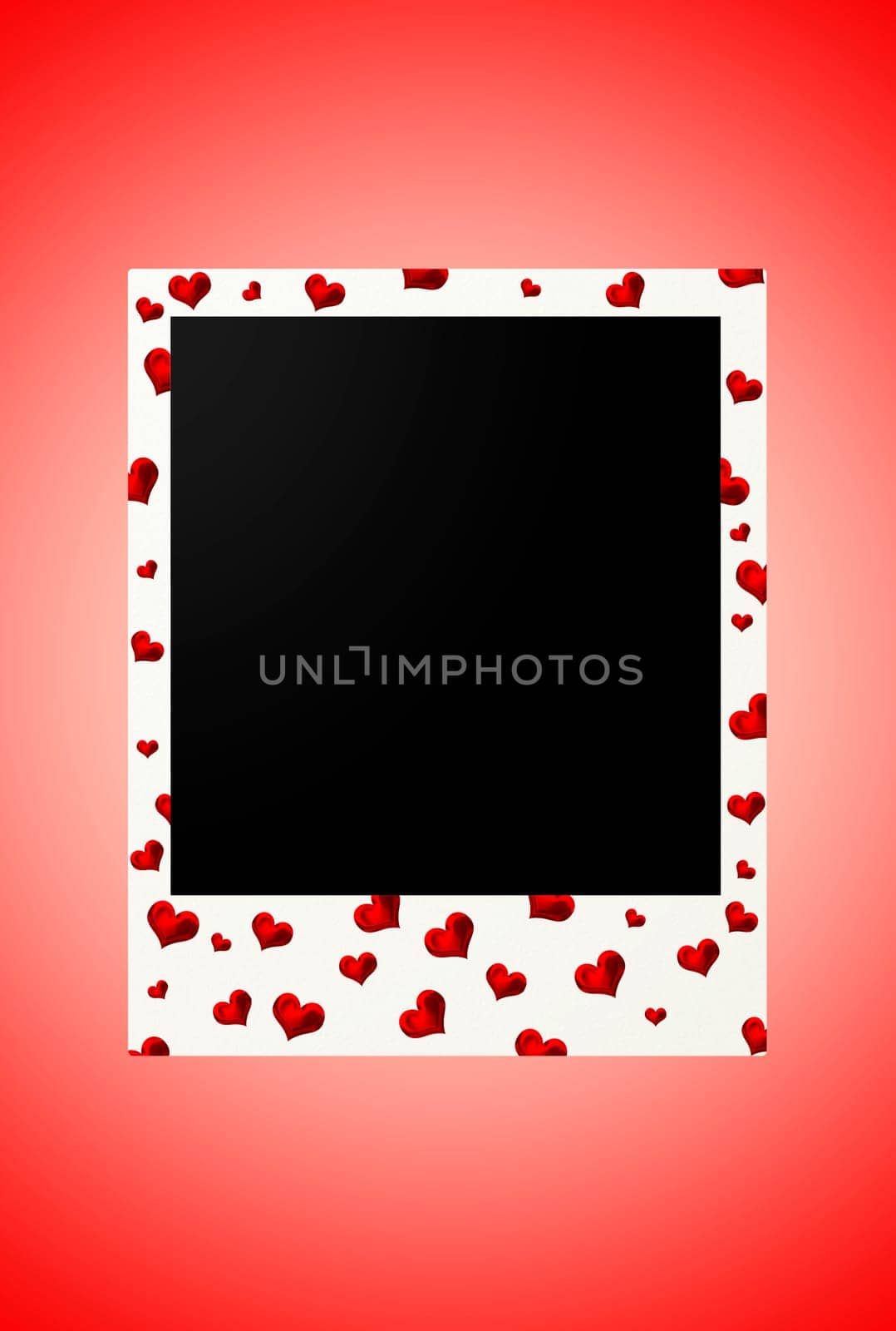 Polaroid valentine with red hearts on border