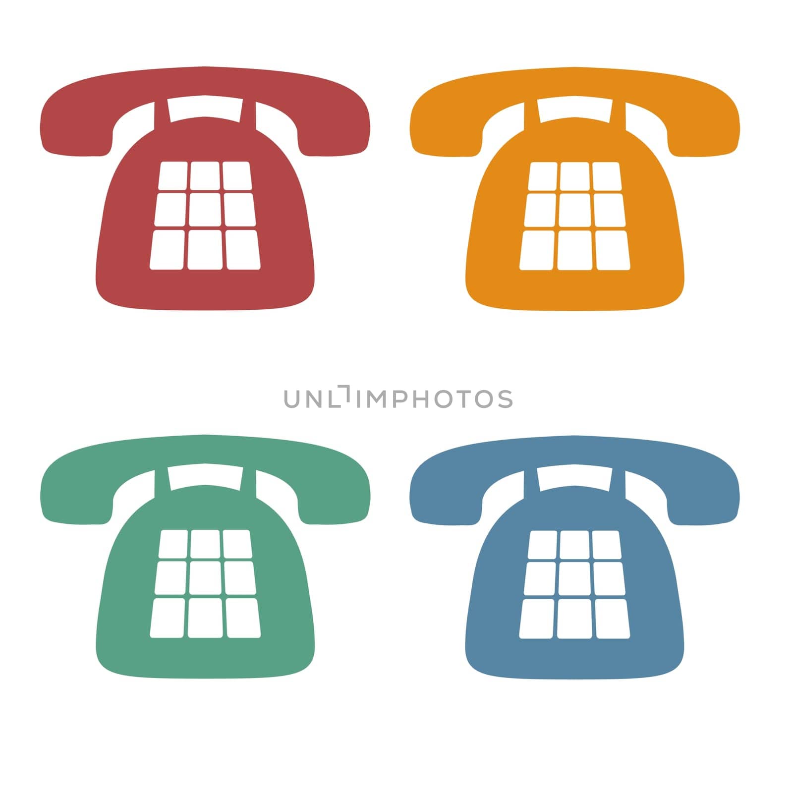 Red, Orange, Green and Blue Phone Icons, on a white background
