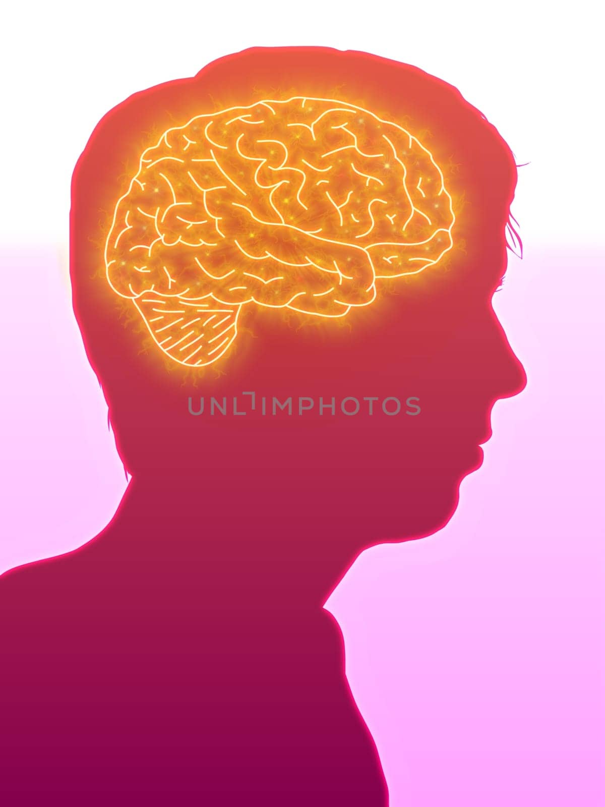 Illustrated side view of a man showing the brain