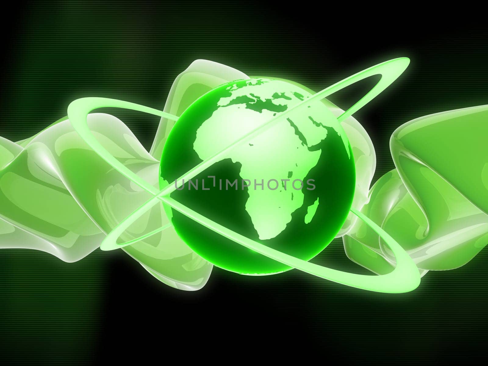 3d rendered illustration of a green shape and a green globe