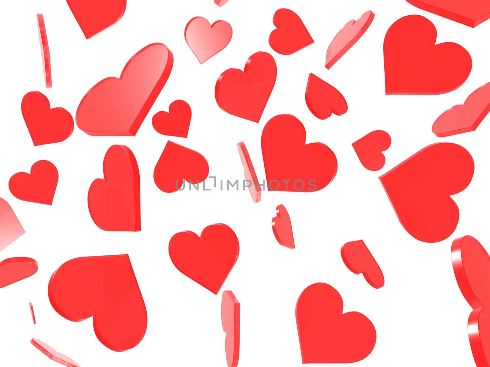 3d rendered illustration of many falling red hearts