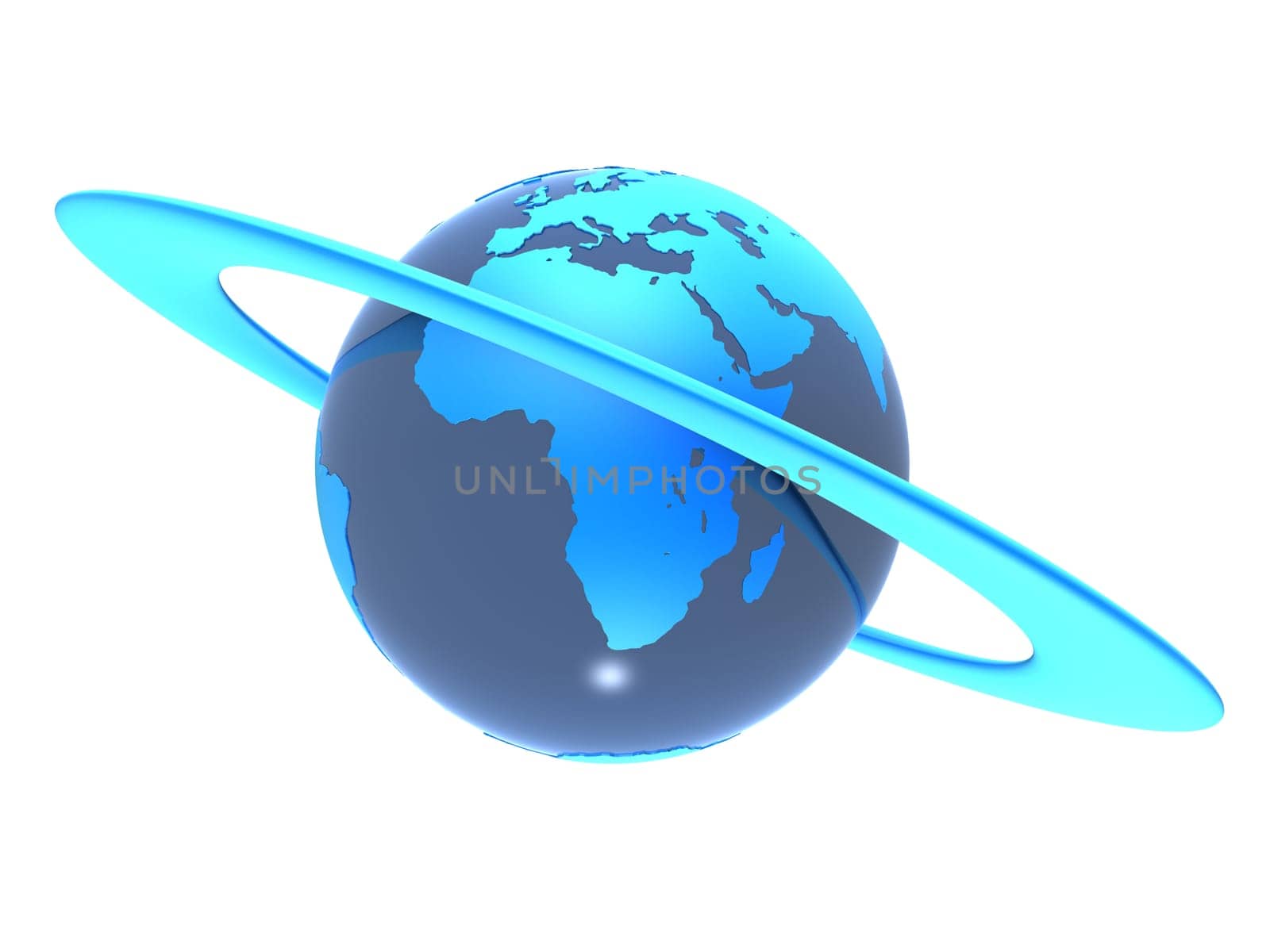 3d rendered illustration of a blue globe with a ring