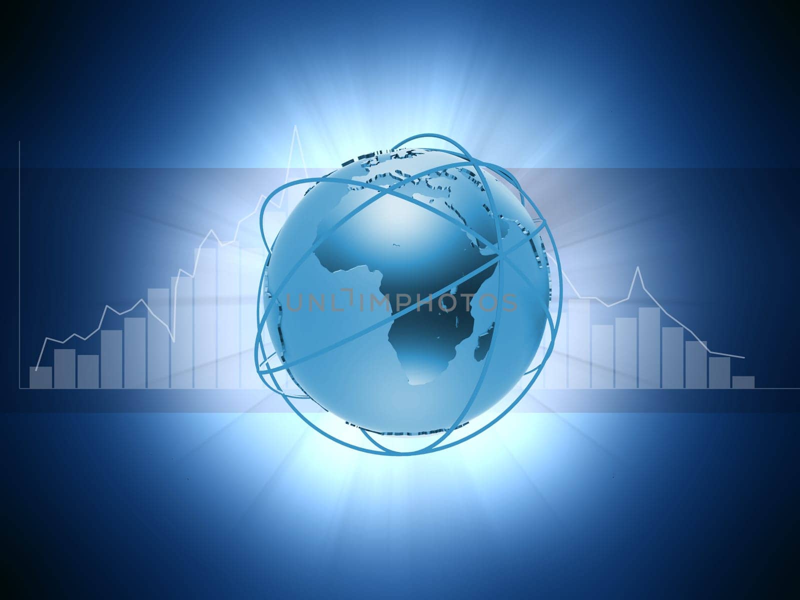 3d rendered illustration of a statistic and a globe with rings