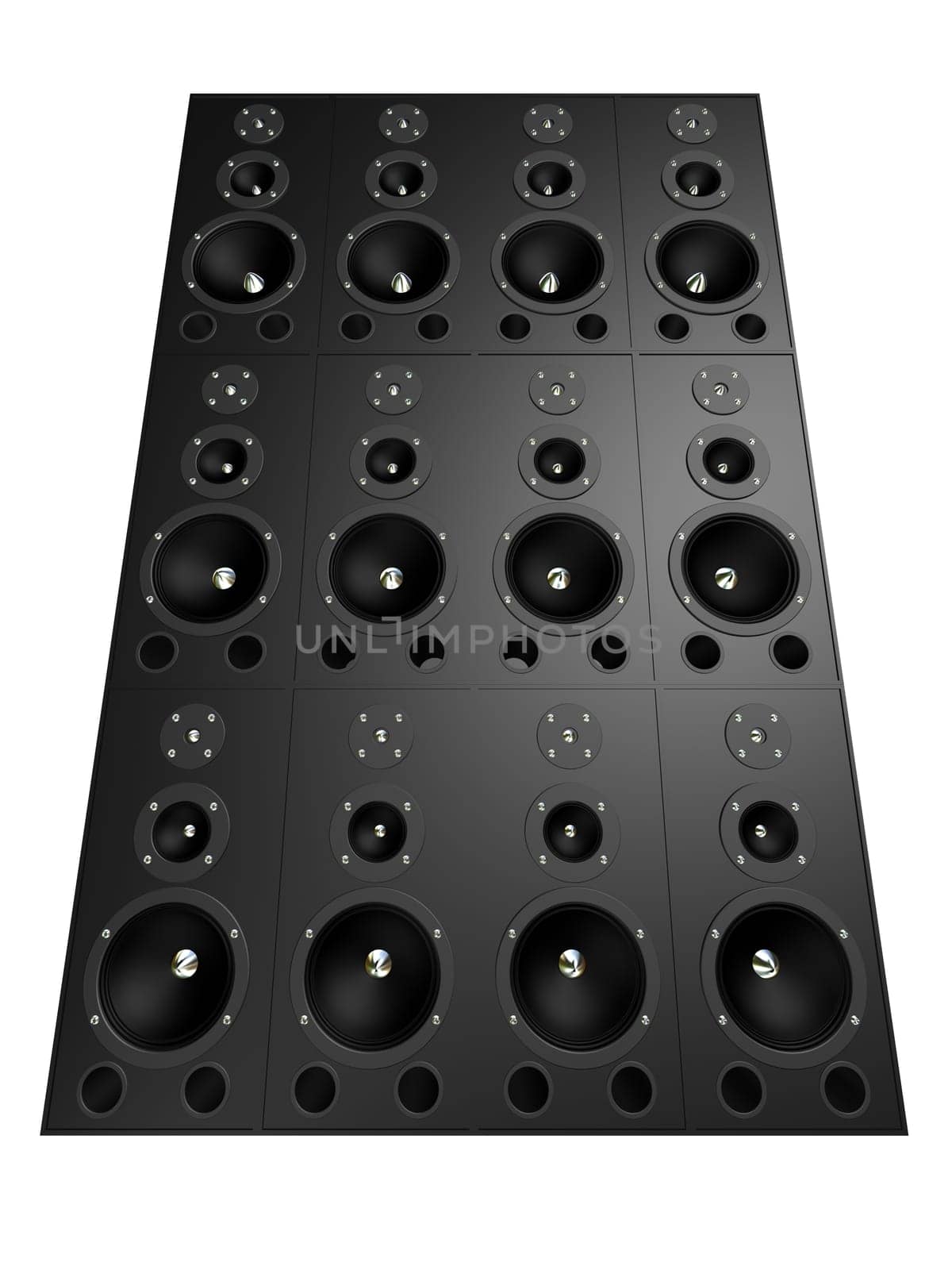3d rendered illustration of many black speakers