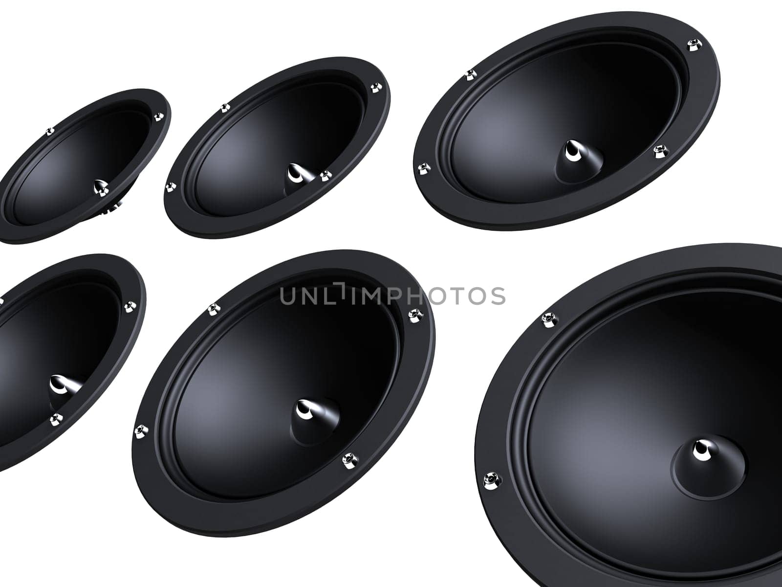 3d rendered illustration of many black speakers