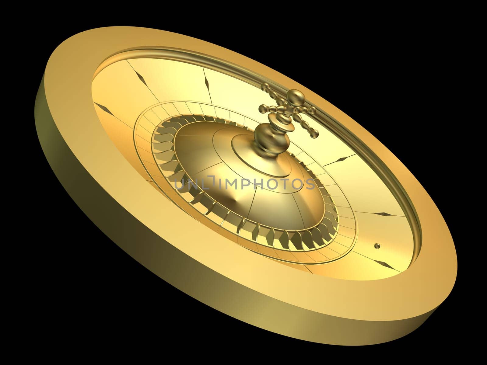 3d rendered illustration of a golden roulette wheel