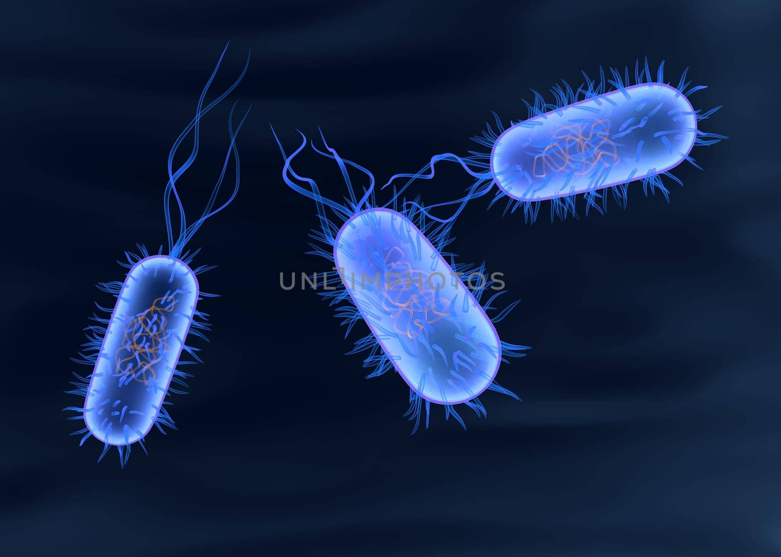 3d rendered close up of blue glowing bacteria