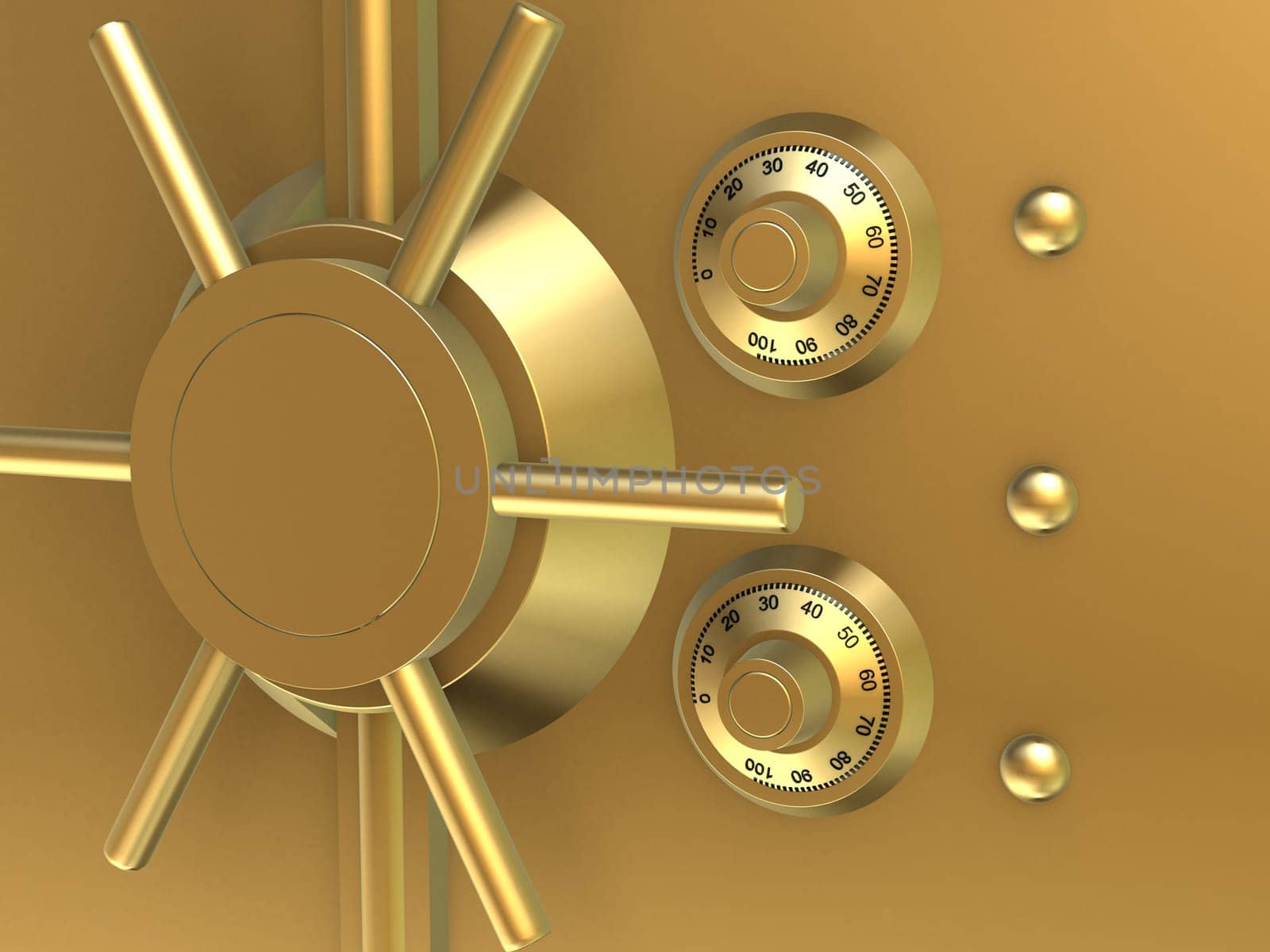 3d rendered illustration of a golden bank safe