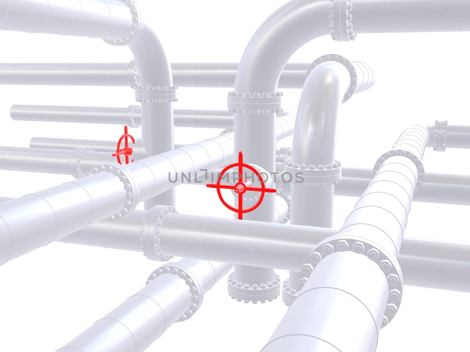 3d rendered illustration of pipelines with a red valve