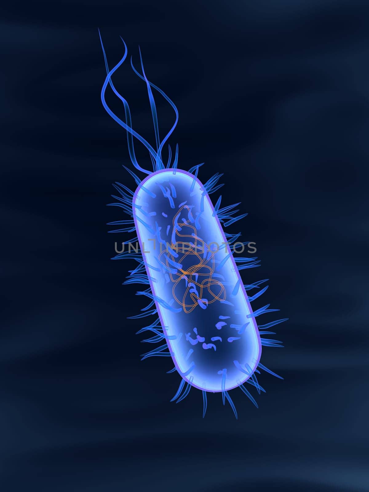3d rendered close up of blue glowing bacterium