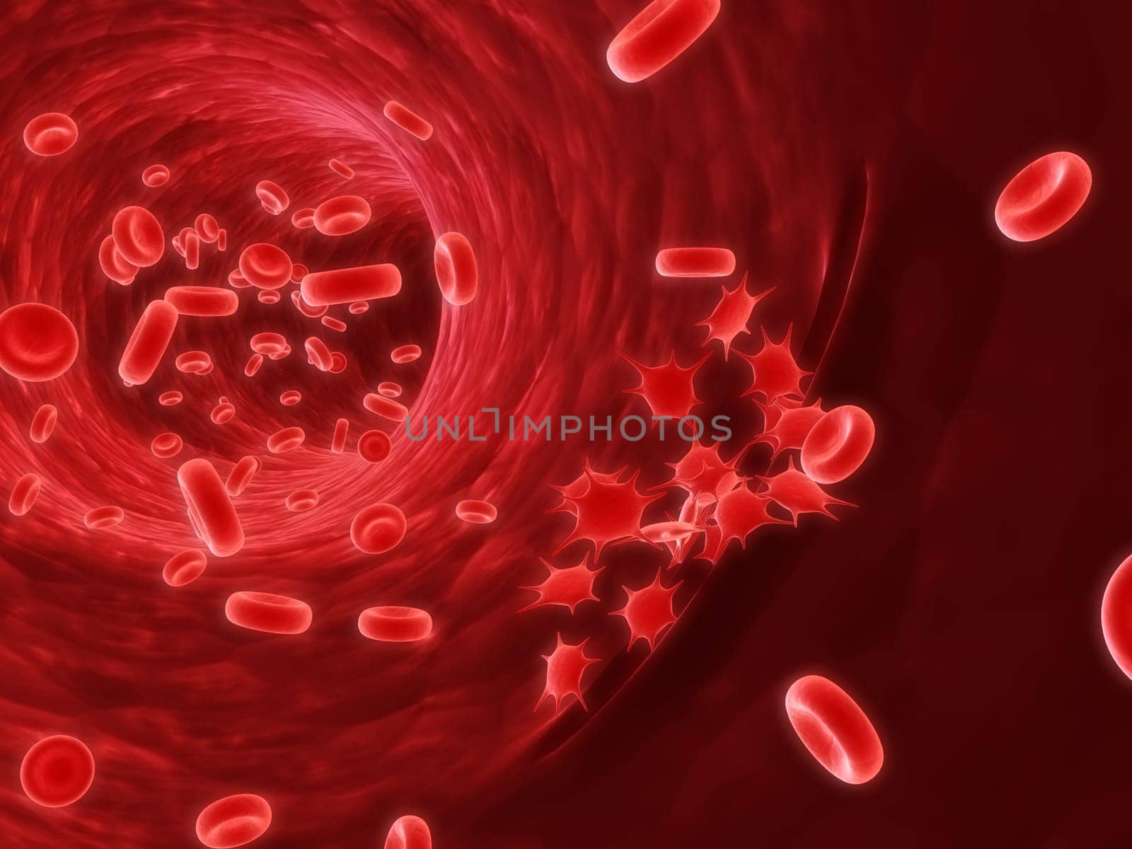 3d rendered illustration of an artery with platlets closing a wound