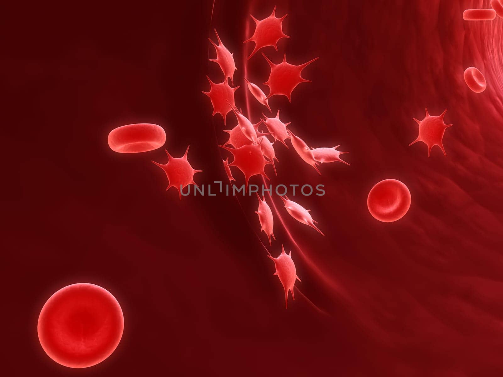 3d rendered illustration of an artery with platlets closing a wound
